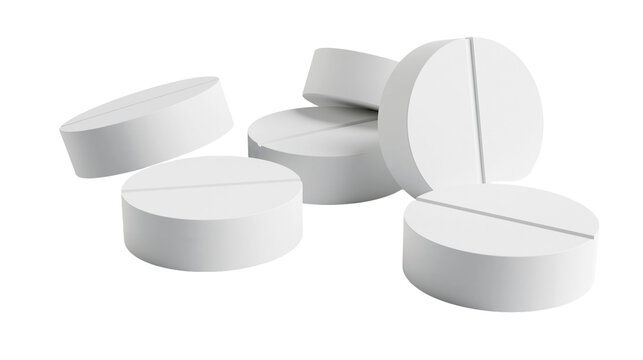 Group of white round pills with score lines