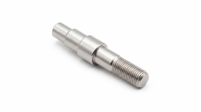 Industrial metal shaft with threaded end polished to a bright silver finish for mechanical engineering components