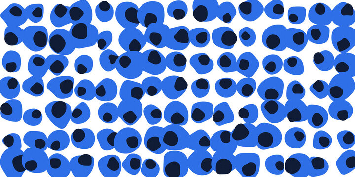 Abstract blue cells with dark nuclei pattern, isolated on transparent background