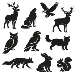 Obraz premium Silhouette Vectors Set - Deer, Wolf, Eagle, Owl, Fox, Rabbit & Squirrel Collection