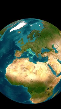 3D Earth Planet Zooming into Highlighted Italy Map Vertical Motion Video Loop