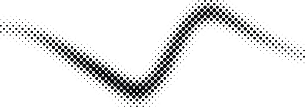 Black halftone circular dot pattern forming a zigzag wave on white
