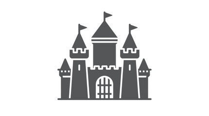 Gray castle with towers and flags. © Mami