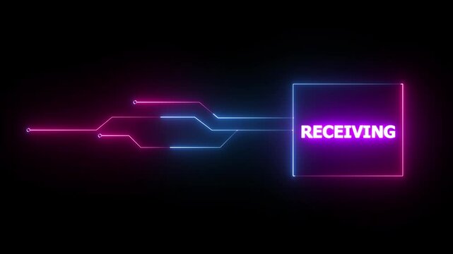 Neon Receiving text animation. Neon text animation on black background.4k motion video.