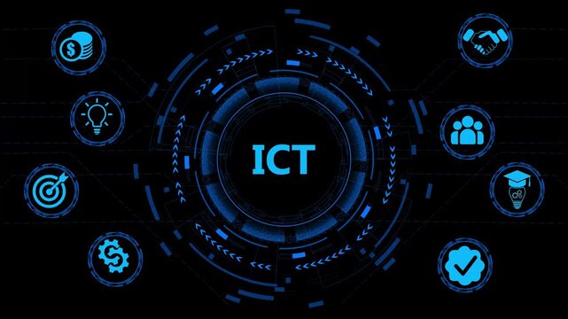 ICT, Information Communication Technology.Concept with technology background.