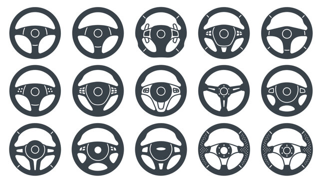 Steering Wheel Icons Set - Modern and Classic Car Control Collection