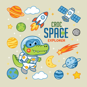 Baby Crocodile Cartoon Vector for Children Products Stickers and Nursery Decor