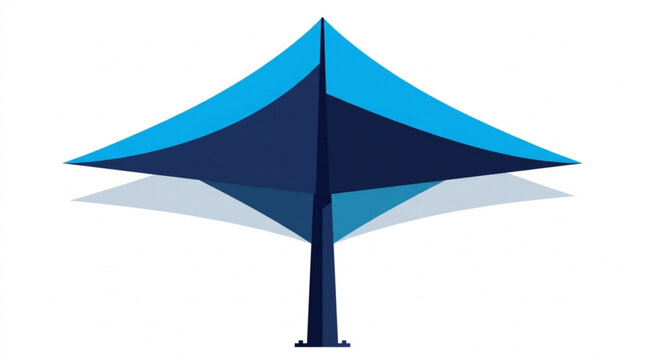 Stylish blue beach umbrella with curved canopy and sturdy pole on sandy shore for summer outdoor relaxation and shade enjoyment