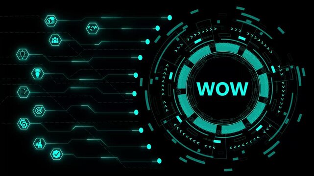 WOW, Ways of Working. Concept with technology background 4K motion video.