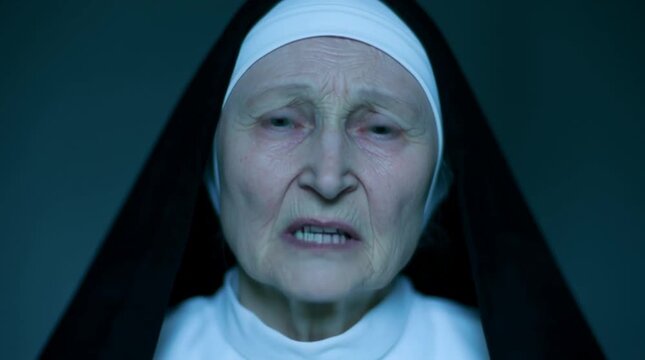 Last words of the possessed convent habitant: wisdom and occult follower. Sinister, haunted religious figure