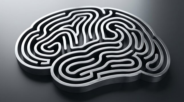 Metallic brain maze concept representing human intelligence and complex mental processing