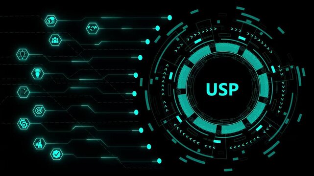 USP, unique selling proposition. 4K video. on transparent background.