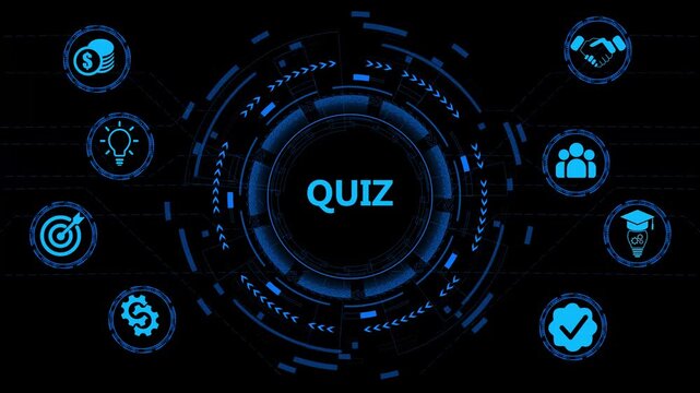 Quiz. , letters and icons. Colored flat vector illustration . 4K video. on transparent background.