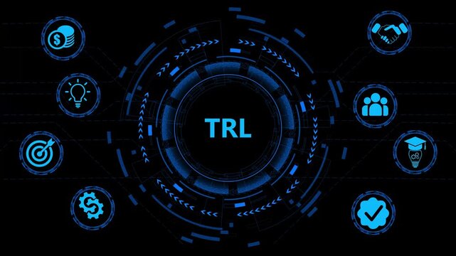 TRL, Technology readiness levels. Concept with technology background 4K motion video.