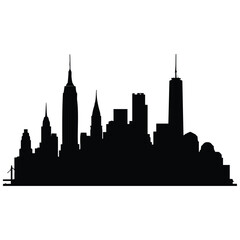 Fototapeta premium Detailed urban skyline cityscape of skyscrapers black silhouette vector line art drawing.