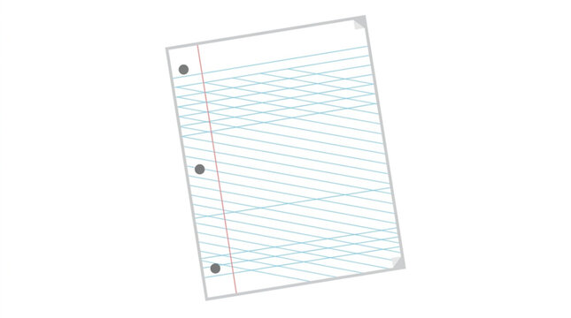 Close up of blank lined paper with holes for binders and red margin line for note taking and writing