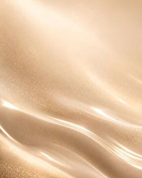 Beige champagne liquid silk fabric background with champagne background material abstract aesthetic reflection delicate glistening softness