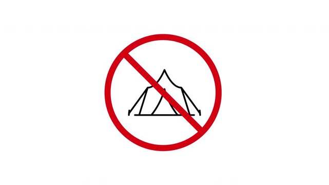 No Camping Prohibited Animated Icon With Alpha Channel. Outdoor Restriction, Environmental Protection, And Park Regulation Motion Graphic. Camping Ban Signage. On Transparent Background