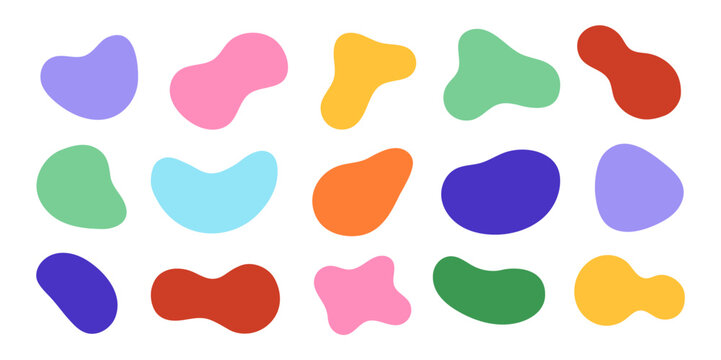 Collection of various abstract irregular colorful organic blob shapes