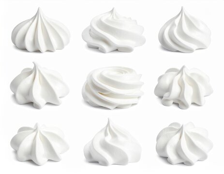 いろいろな形の白いホイップクリームの素材　白背景