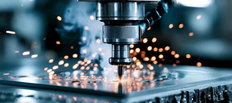 Automatic drilling machine. Factory industry. Generative video AI technology.	
