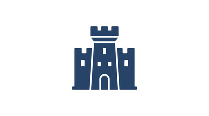 Dark blue castle tower building icon. © Robot
