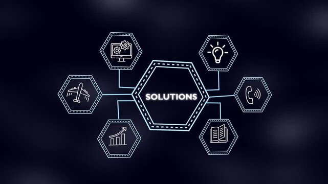 Business Solutions Concept Infographic with Glowing Hexagon Icons Animation