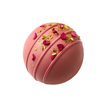 Ruby chocolate cocoa bomb with floral topping for gourmet hot chocolate dessert presentation