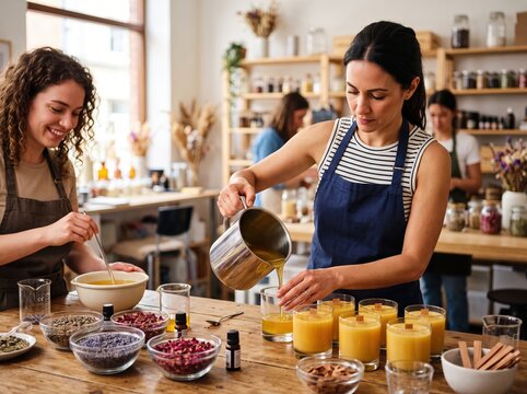 Women Crafting Natural DIY Candles in Workshop