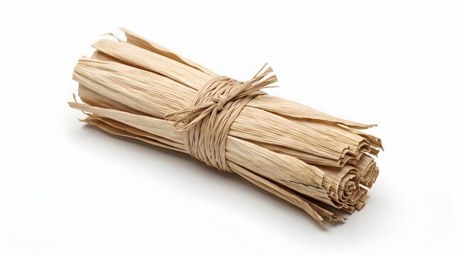 Dried corn husk bundle isolated on white background, natural harvest craft