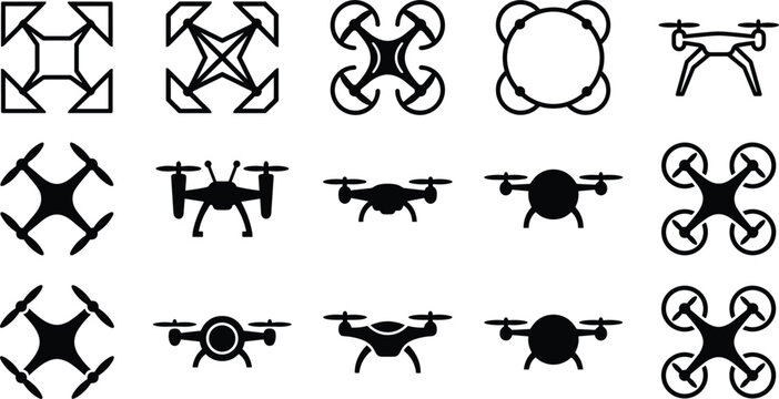 Drone silhouette vector set with modern quadcopter icons top down and front view aerial technology elements collection for design project.eps
