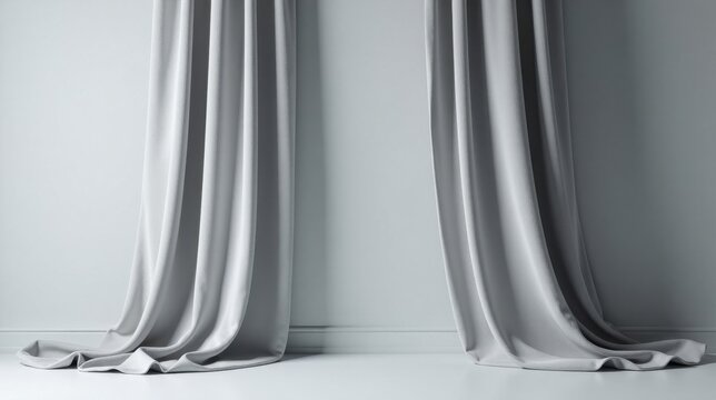 Elegant Draped Fabric Panels Against a Simple Wall, Creating a Serene and Minimalist Atmosphere Perfect for Home Decor Inspiration