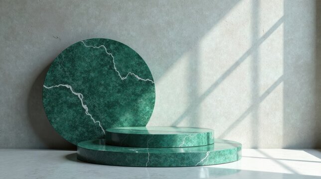 Elegant Green Marble Display Platform with Subtle Light and Shadow Play