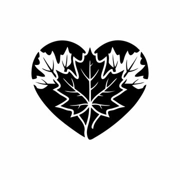 Heart Shape Maple Leaf Silhouette Icon for Thanksgiving Design