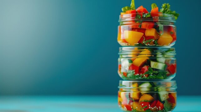 Colorful vegetable salad jars