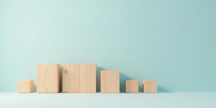 Simple Wooden Blocks Arranged on a Light Blue Background for Product Display or Presentation