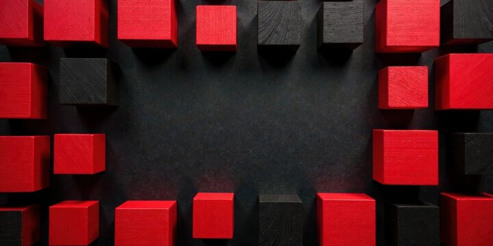Abstract Red and Black Cube Arrangement on Dark Background A Minimalist Composition