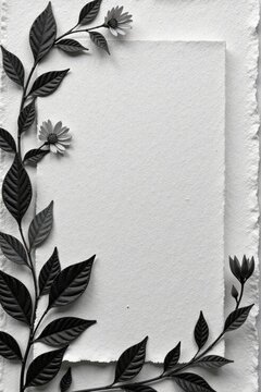 Elegant Monochrome Floral Frame with Textured Paper Background for Design Projects and Creative Applications