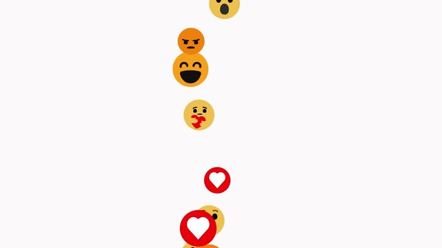 Animated social media emoji icons floating upwards on white background for digital marketing concepts.