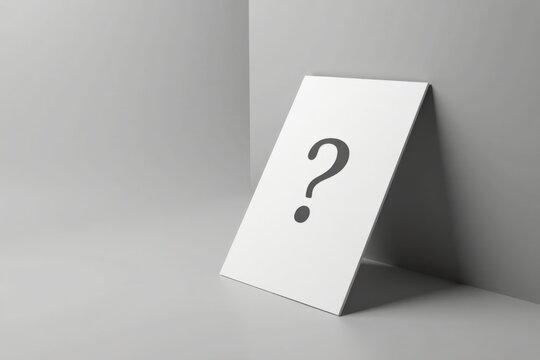 A Simple White Card with a Question Mark Leaning Against a Corner in a Minimalist Setting