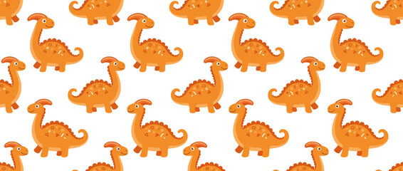 Obraz premium Cute Orange Dinosaur Pattern Seamless Repeat