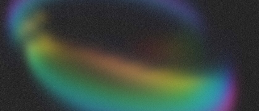 Vibrant abstract rainbow light flare captured with a soft focus aesthetic featuring glowing prismatic colour blending across a dark grainy texture to create an ethereal and dreamlike artistic visual c