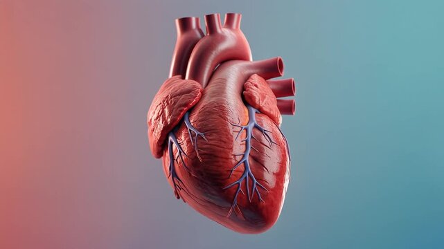 Human heart pumping in muscular system movements on bright clean scientific background