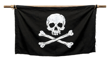 Fototapeta premium Black pirate flag with skull and crossbones