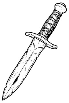 Tactical Combat Knife Hand Drawn Outline Illustration for tattoo and logo