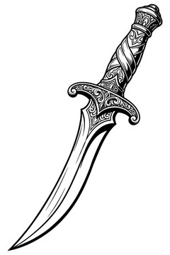 Ornate medieval dagger with intricate filigree engraving for tattoo and logo
