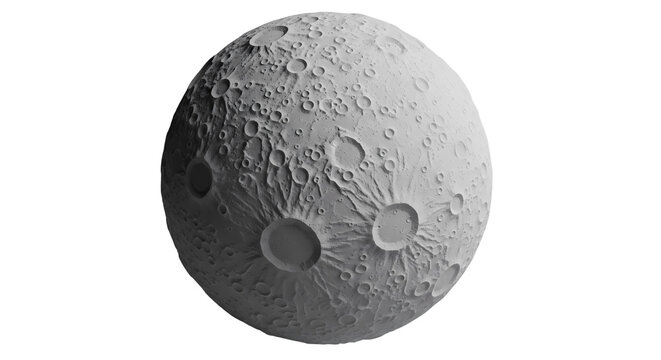 Monochromatic rendering of the Moon's rugged surface, displaying intricate details of numerous impact craters and varied lunar topography