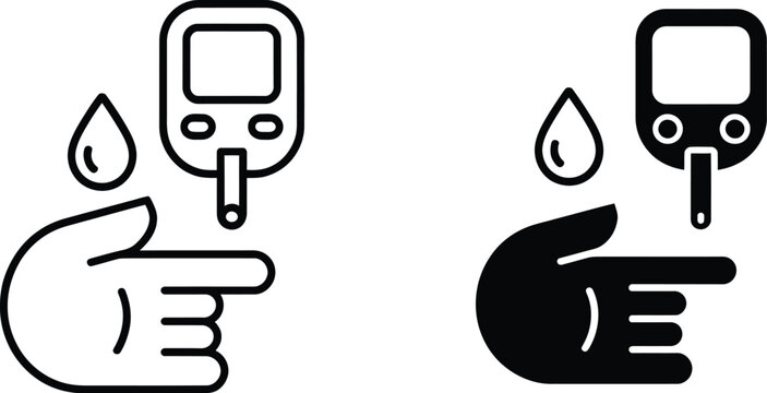 Blood sugar test icon vector with simple flat symbol, editable strokes, and clean medical healthcare design.