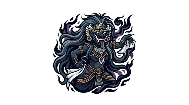 Dark Balinese Rangda figure with flowing shadow energy.