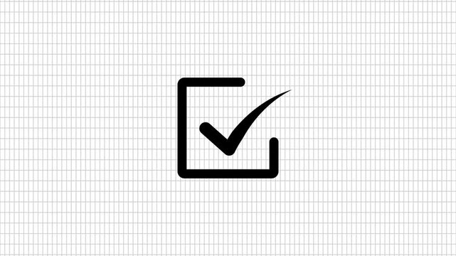Animated reveal of a white simple approval icon.Motion graphic of concept white background.Symbol indicating correct answer and success.